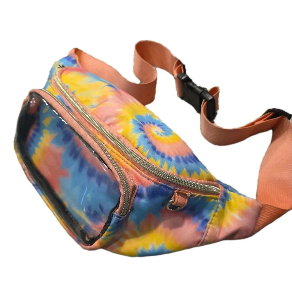 Fanny Pack Tie Dye, Retro, Vintage, Fully Adjustable Belt Clear Phone Window
